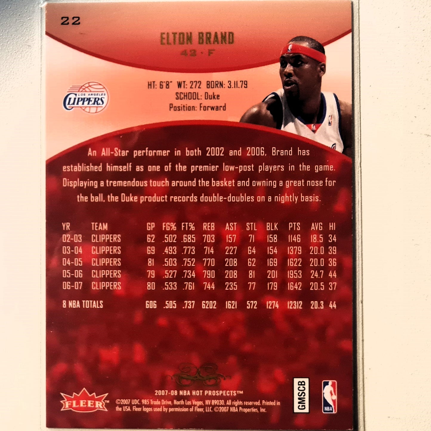 Elton Brand 2007-08 Panini Hot Prospects #22 NBA Basketball LA Clippers Excellent sleeved