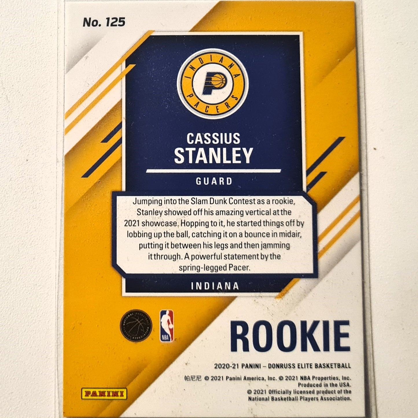 Cassius Stanley 2020-21 Panini Donruss Elite Rookie RC 87/99 #125 NBA Basketball Indiana Pacers Excellent sleeved