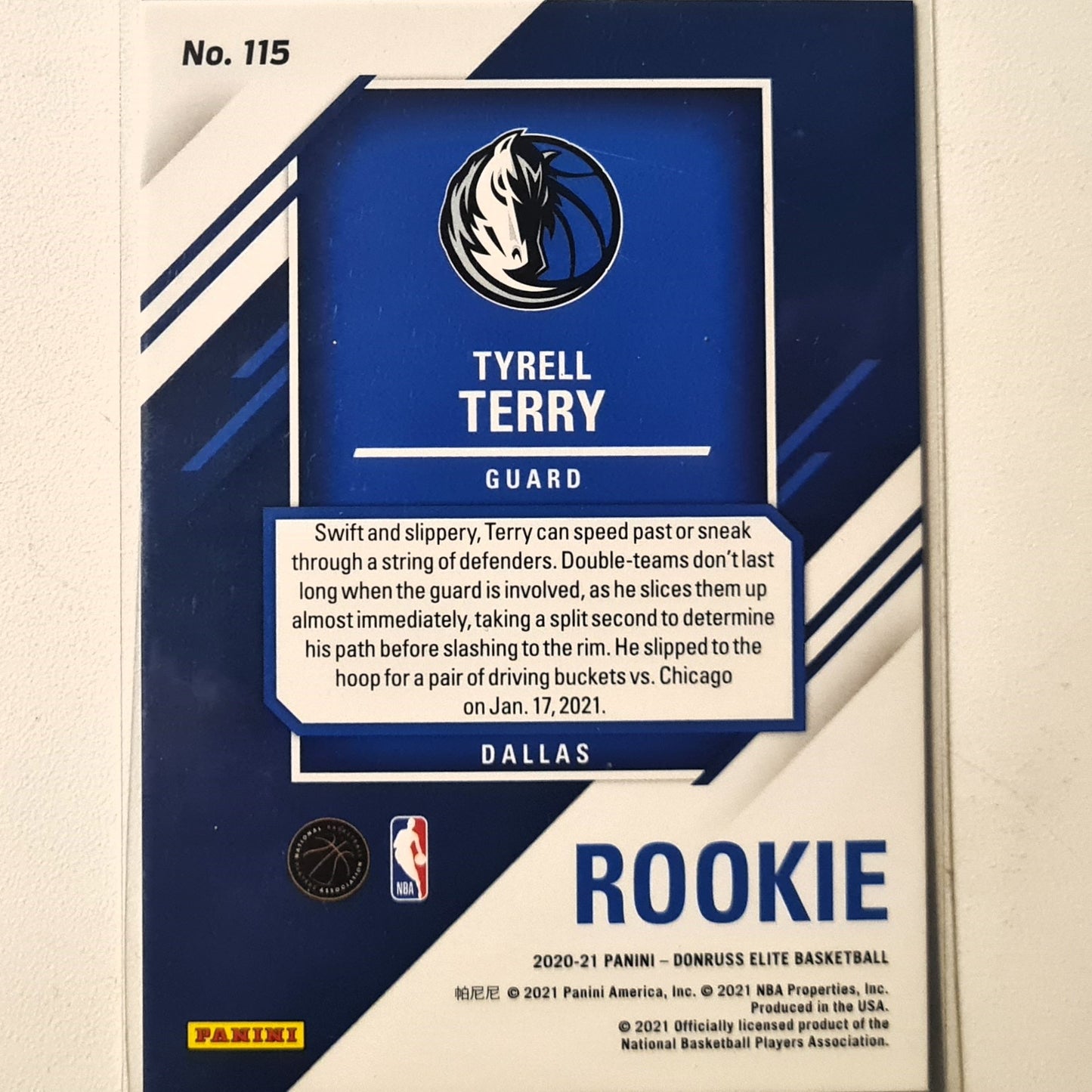 Tyrell Terry 2020-21 Panini Donruss Elite Rookie RC 16/99 #115 NBA Basketball Dallas Mavericks Excellent sleeved