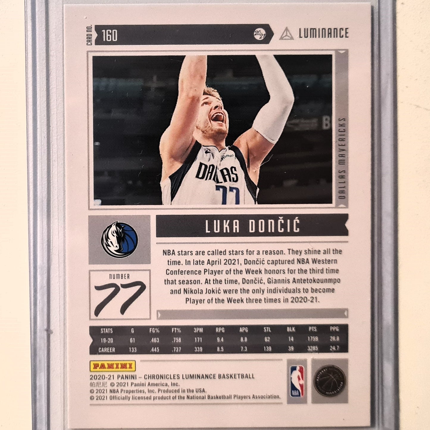 Luka Doncic 2020-21 Panini Chronicles Luminance pink variant #160 NBA Basketball Dallas Mavericks Excellent sleeved
