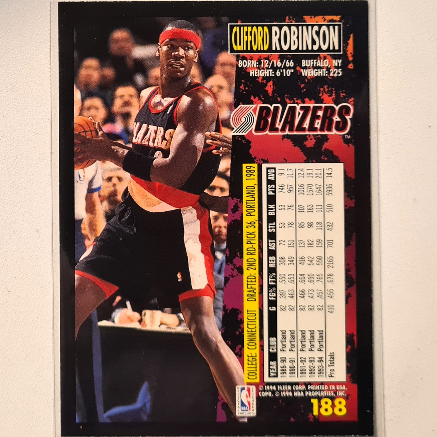 Clifford Robinson 1994 Fleer 94-95 #188 NBA Basketball Portland Trail Blazers good sleeved