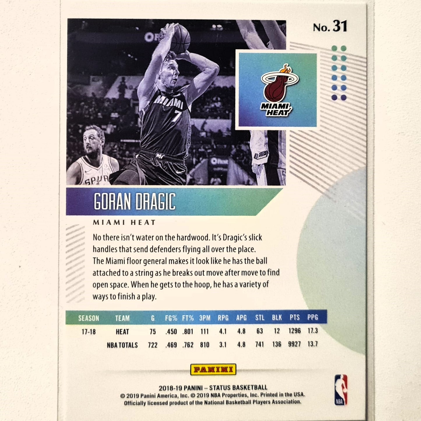 Goran Dragic 2018-19 Panini Status #31 NBA Basketball Miami Heat Excellent sleeved