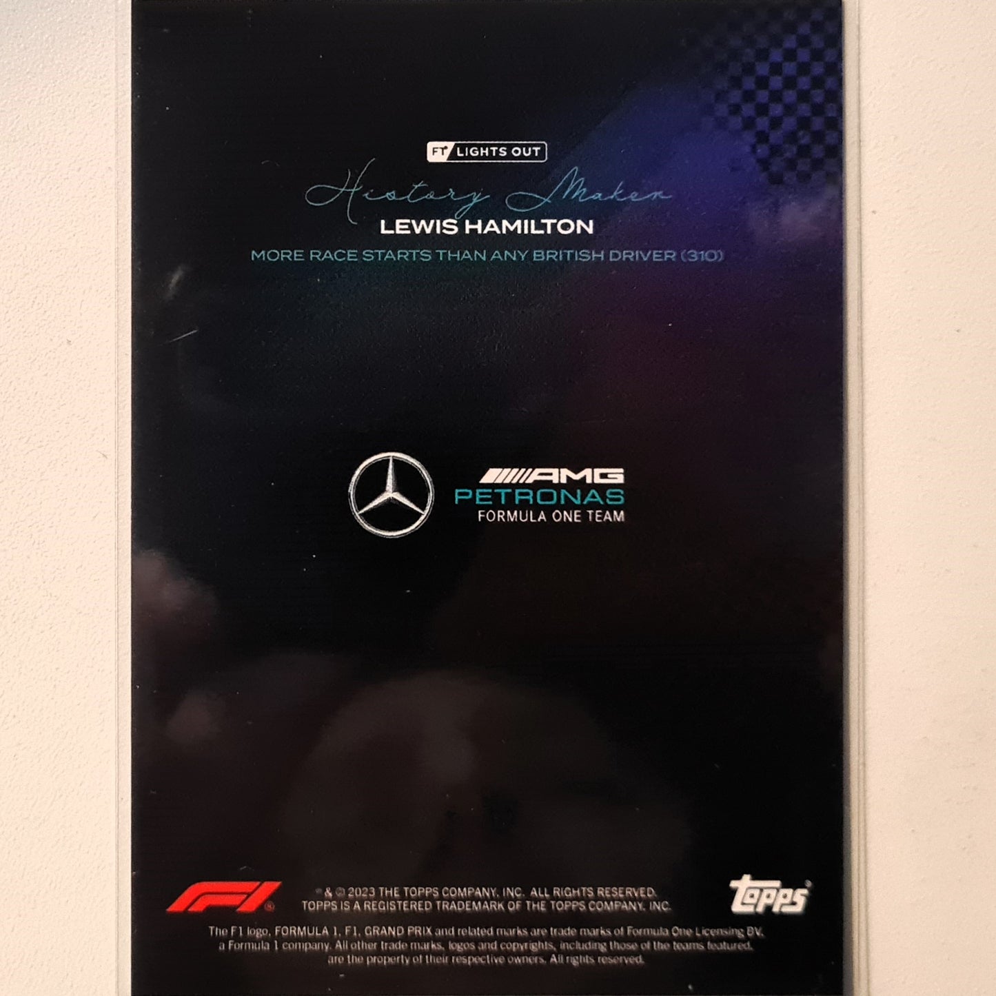 Lewis Hamilton 2023 Topps F1 lights out History Maker F1 Formula one Mercedes AMG Petronas Excellent/mint sleeved