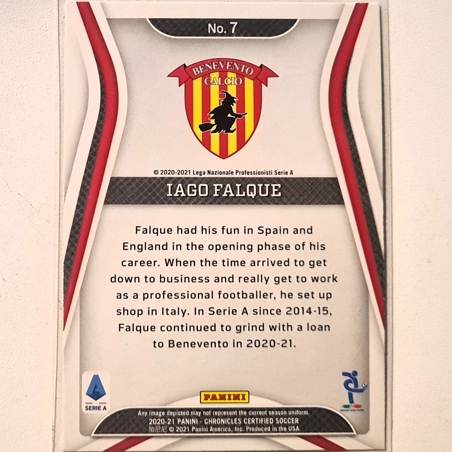 Lago Falque 2020-21 Panini chronicles Certified Serie A #7 Soccer Football Benevento Calcio Excellent/mint sleeved