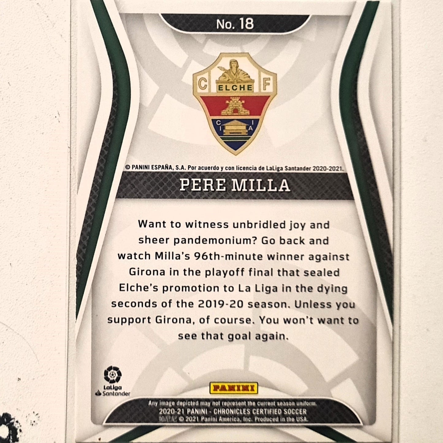 Pere Milla 2020-21 Panini chronicles Certified La Liga Rookie RC #18 Soccer Football Elche CF Excellent/mint sleeved