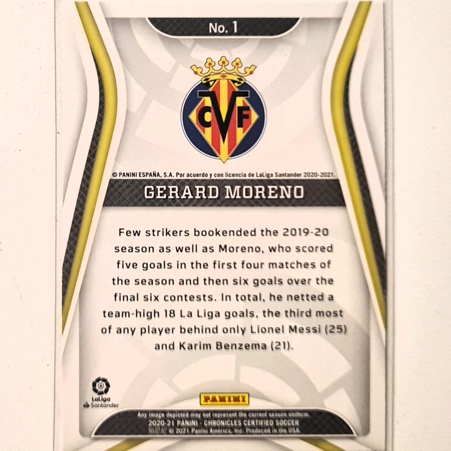 Gerard Moreno 2020-21 Panini chronicles Certified La Liga #1 Soccer Football Villarreal CF Excellent/mint sleeved