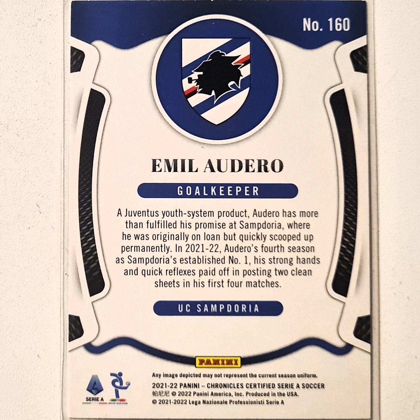 Emil Audero 2020-21 Panini chronicles Certified Serie A  #160 Soccer Football Sampdoria Excellent/mint sleeved