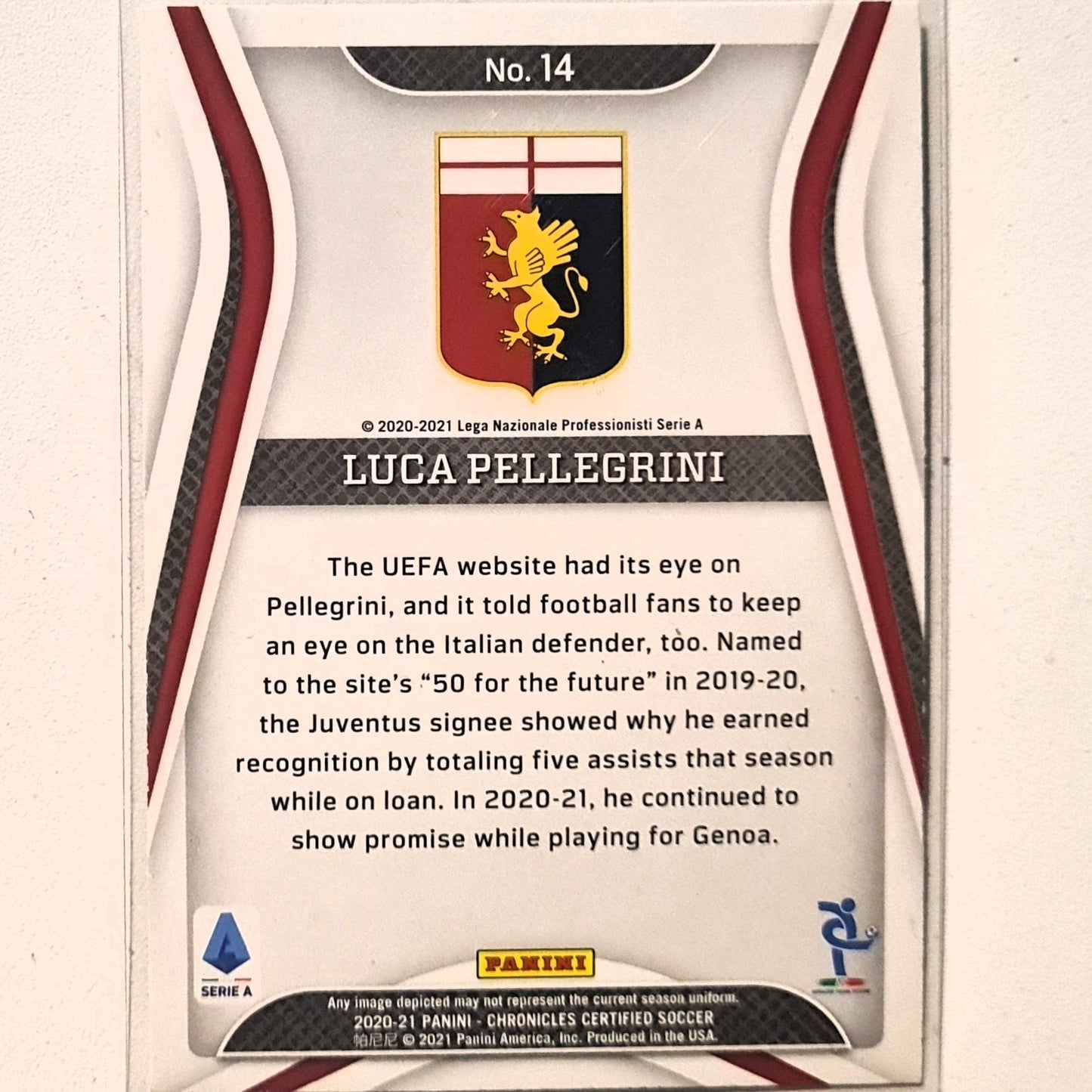 Luca Pellegrini 2020-21 Panini chronicles Certified Serie A #14 Soccer Football Genoa Excellent/mint sleeved