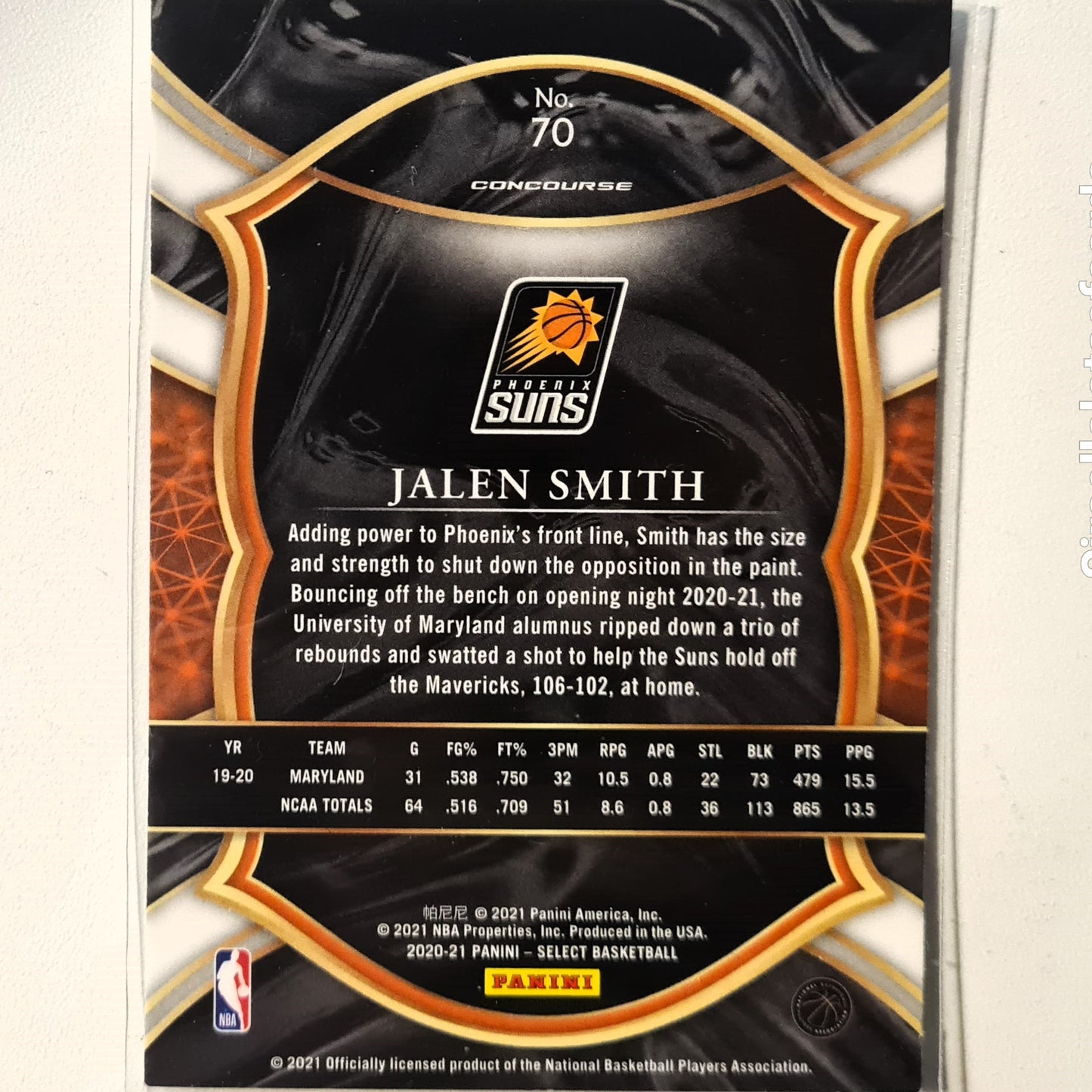 Jalen Smith 2020-21 Panini Select Rookie RC #70 NBA Basketball Phoenix Suns Excellent/mint Sleeved