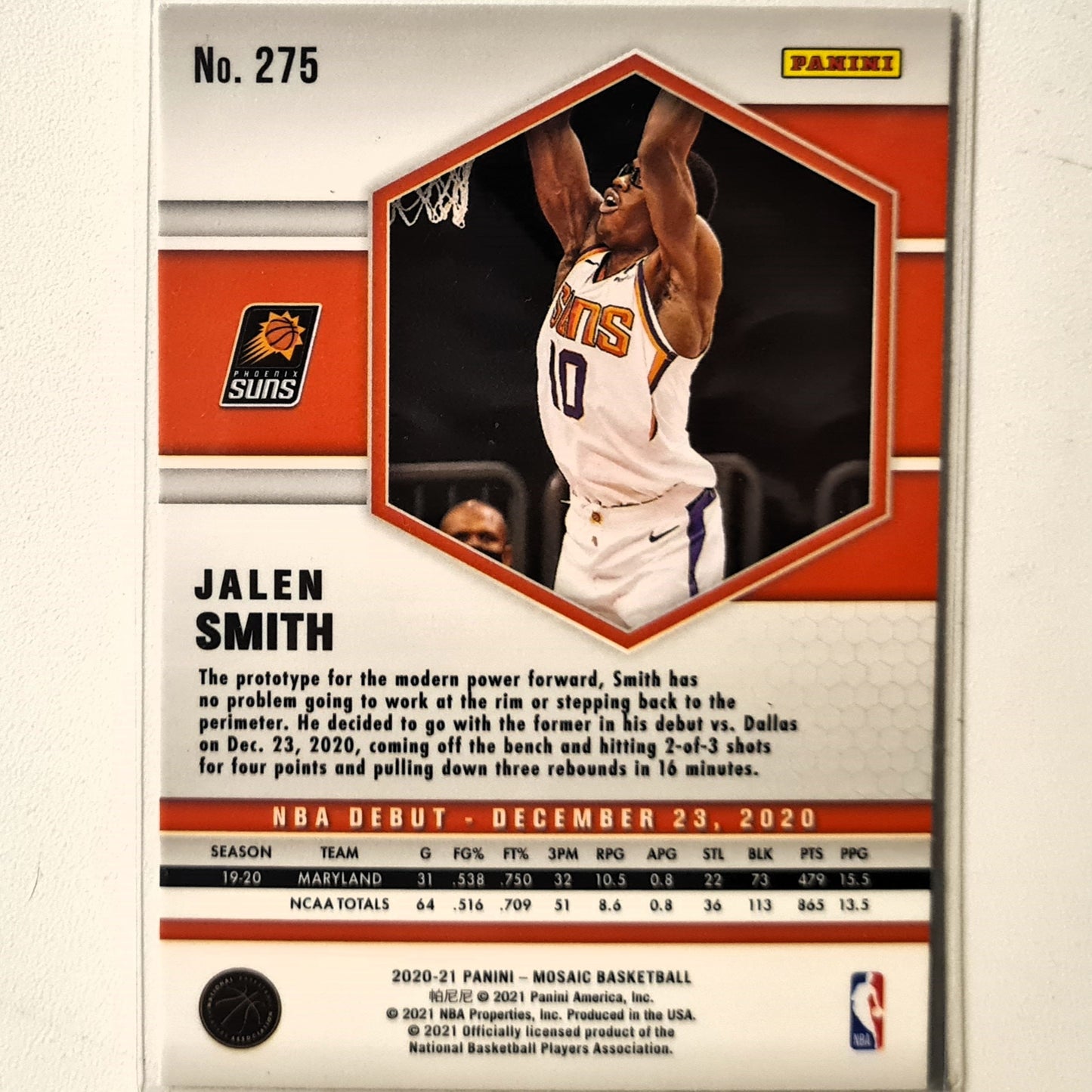 Jalen Smith 2020-21 Panini Mosaic NBA Debut Rookie RC #191 NBA Basketball Phoenix Suns Excellent/mint Sleeved