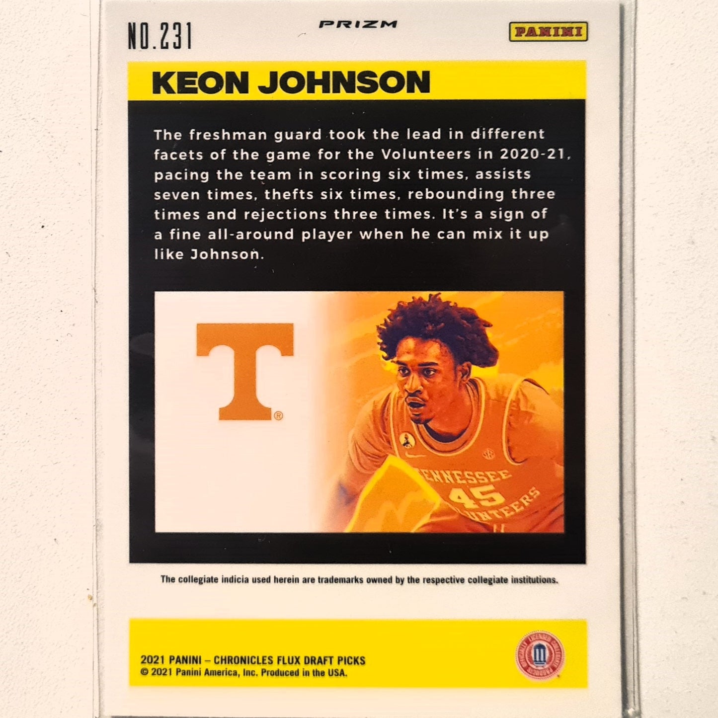 Keon Johnson 2021 Panini Chronicles Flux Prizm draft picks Rookie RC #231 NBA Basketball Portland Trail Blazers/volunteers Excellent/mint Sleeved
