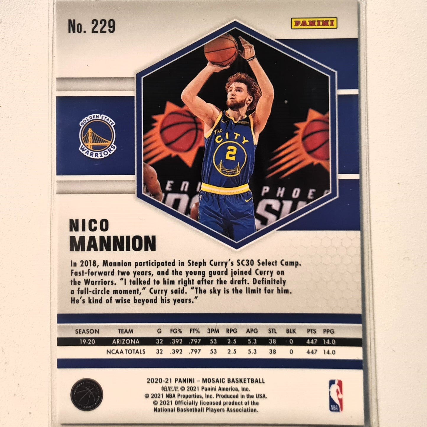 Nico Mannion 2020-21 Panini Mosaic Rookie RC #229 NBA Basketball Golden Excellent/mint Sleeved