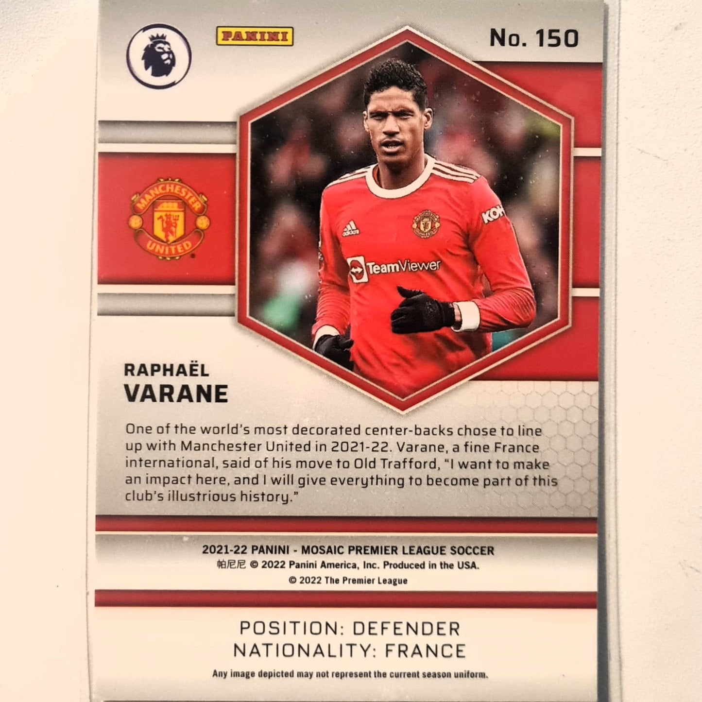 Raphael Varane 2021-22 Panini Mosaic #150 Soccer Football Manchester United Excellent Sleeved