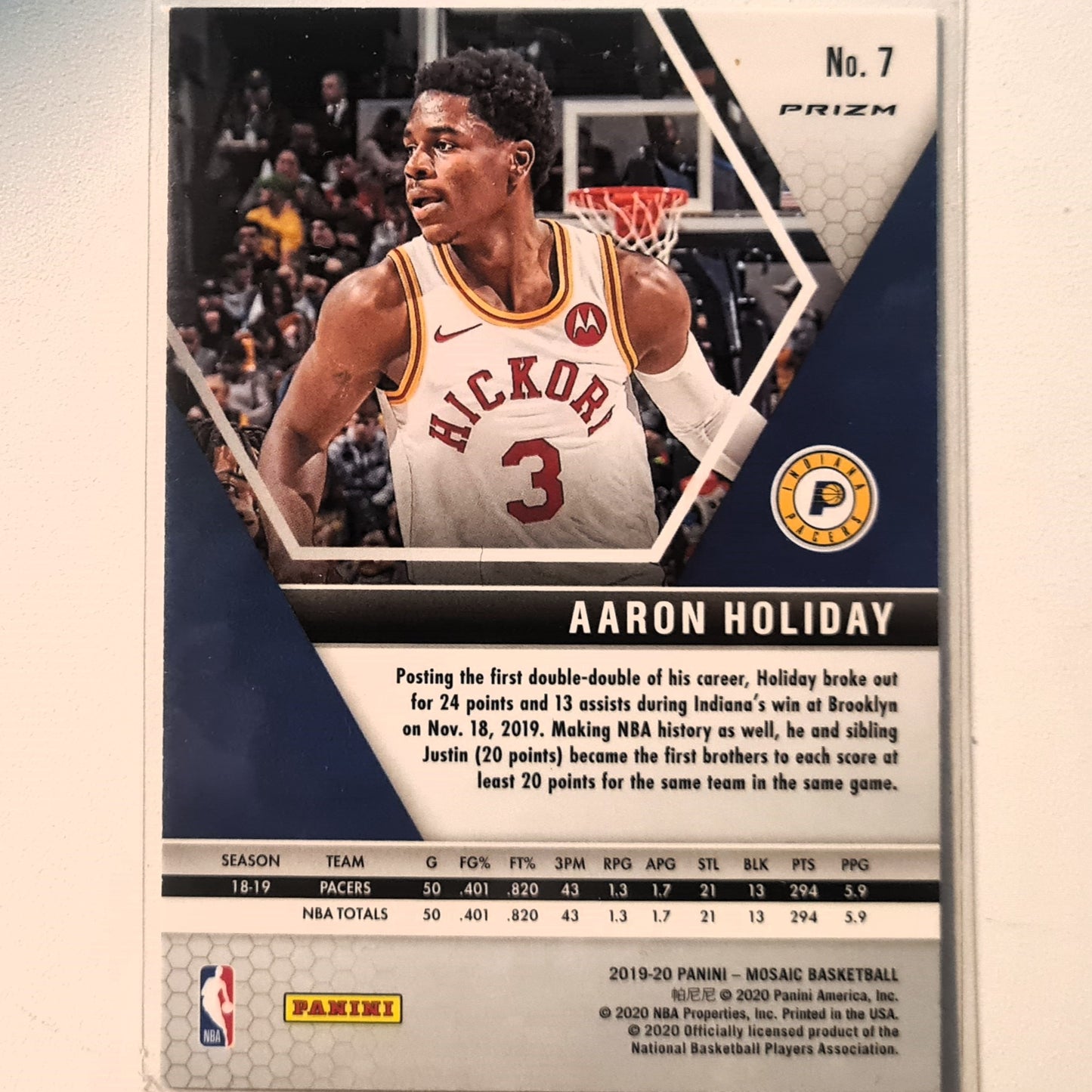 Aaron Holiday 2019-20 Panini Mosaic pink Prizm #7 NBA Basketball Indiana Pacers Excellent sleeved