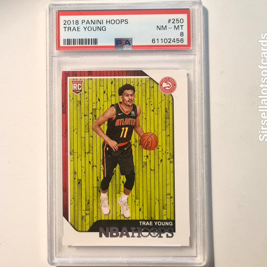 Trae Young 2018-19 NBA Hoops Rookie RC #250 NBA Basketball Atlanta Hawks PSA 8 Graded slab