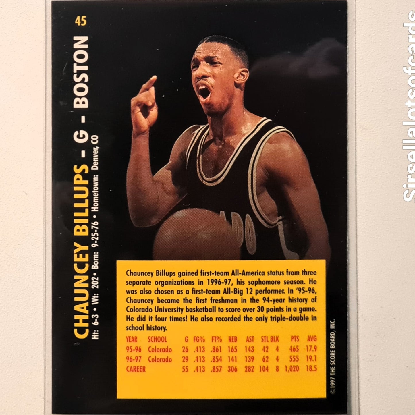 Chauncey Billups 1997 score board Basketball Rookies Rookie RC #45 Colorado good Sleeved