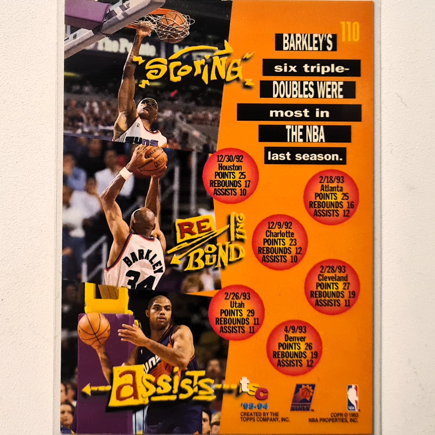 Charles Barkley 1993 Topps stadium club 93-94 Triple Double #110 NBA Basketball Phoenix Suns Excellent Sleeved