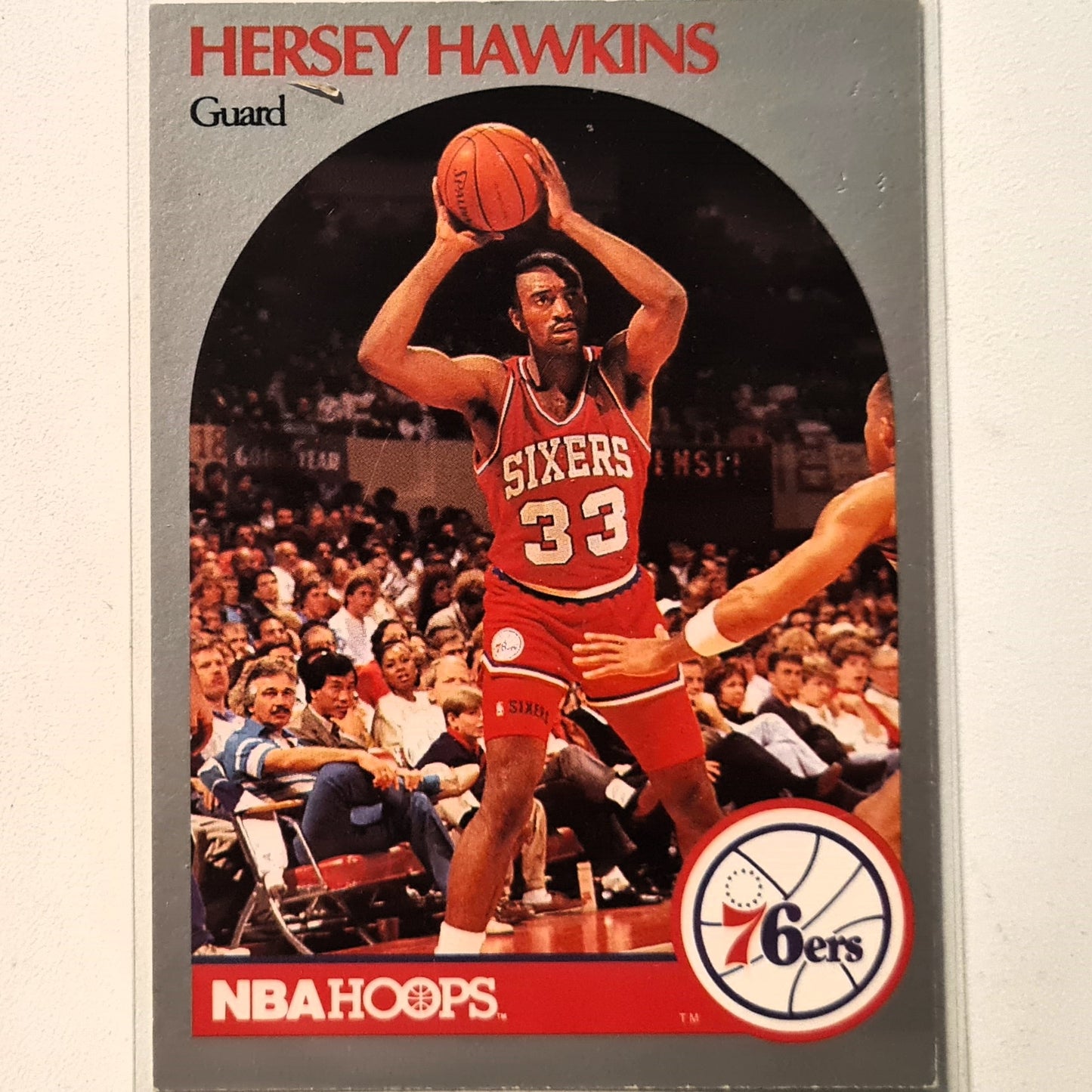 Hersey Hawkins 1990 NBA Hoops #229 NBA Basketball Philadelphia 76ers very good Sleeved