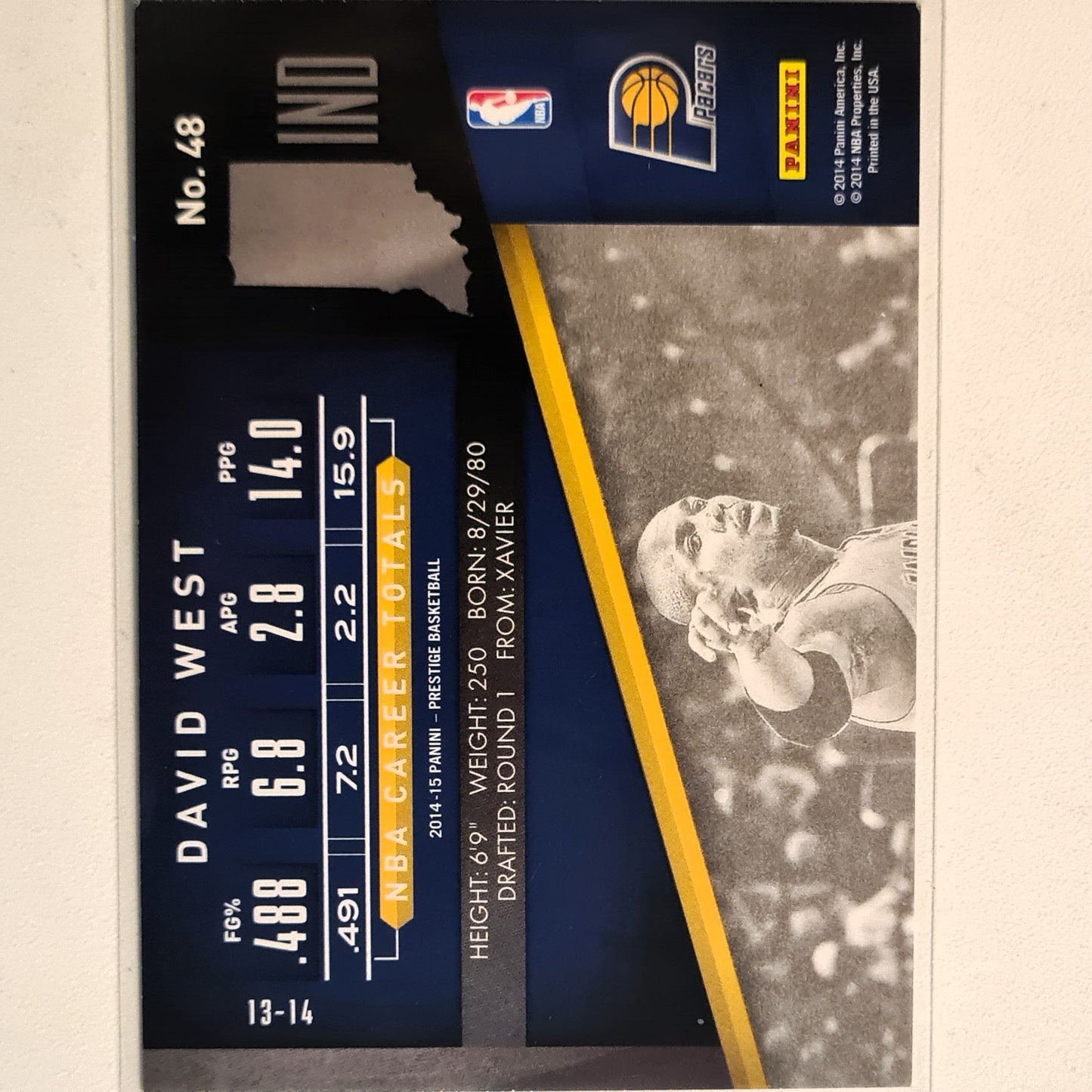 David West 2014-15 Panini Prestige #48 NBA Basketball Indiana Pacers very good Sleeved