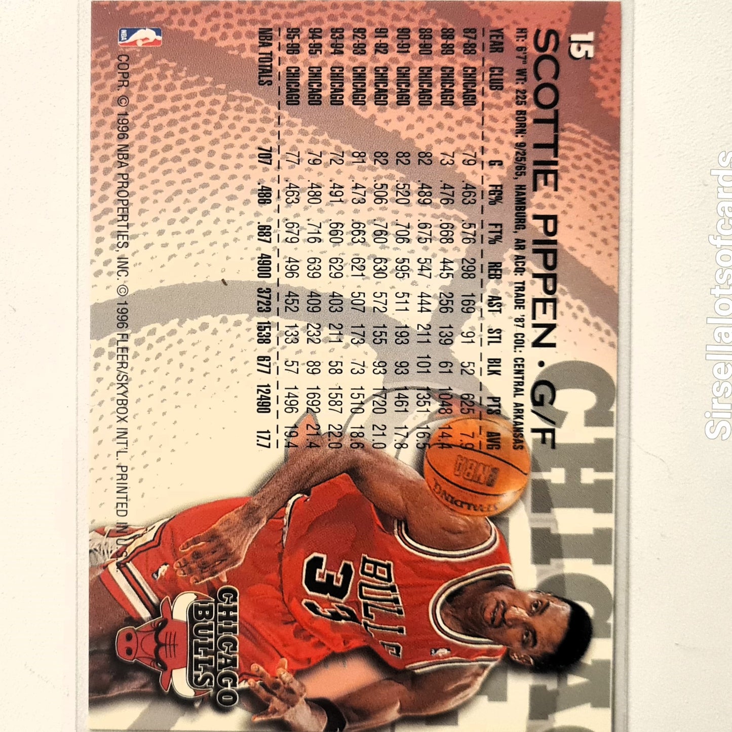 Scottie Pippen 1996 Fleer 96-97 #15 NBA Basketball Chicago Bulls excellent Sleeved