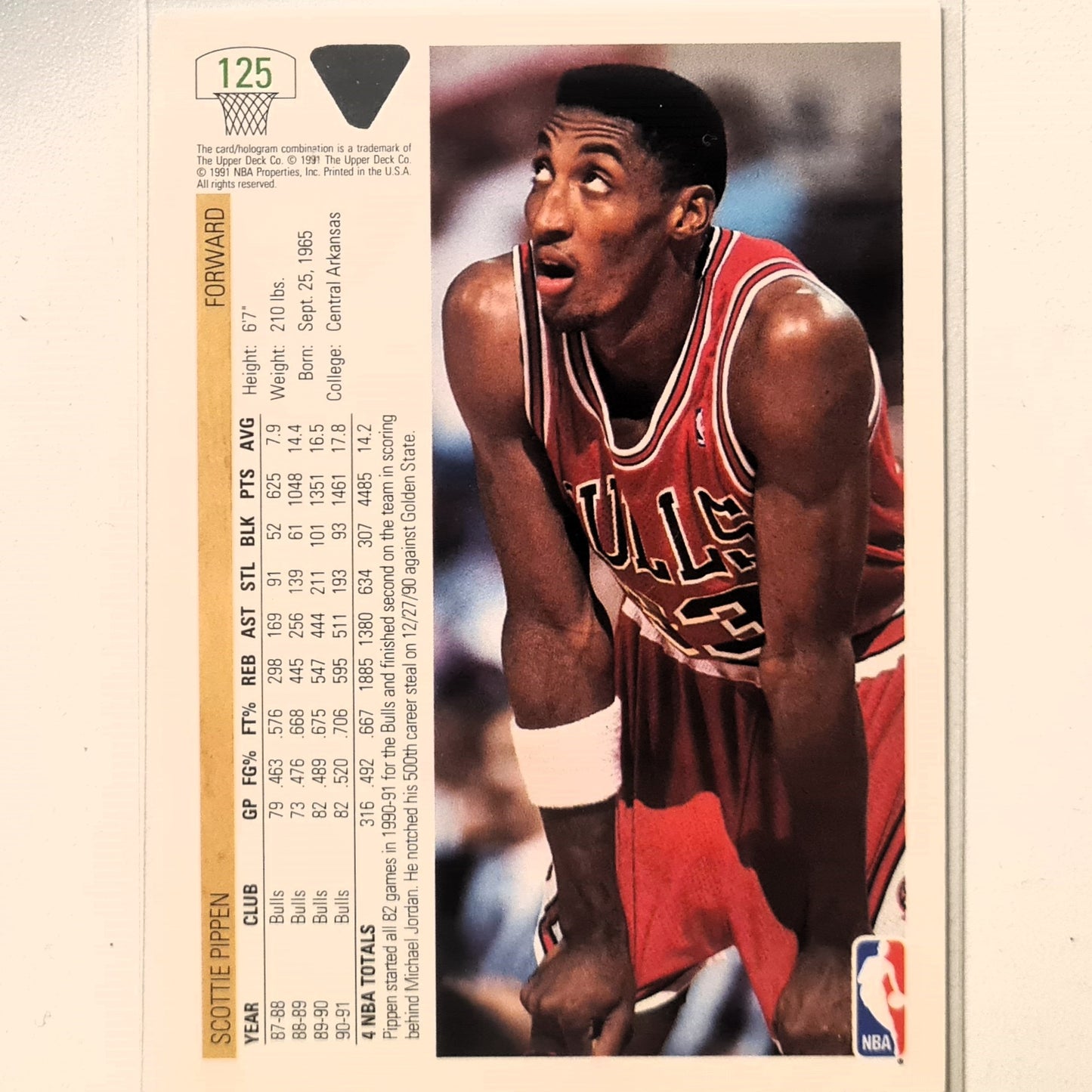 Scottie Pippen 1991 Upper-Deck #125 NBA Basketball Chicago Bulls Excellent Sleeved