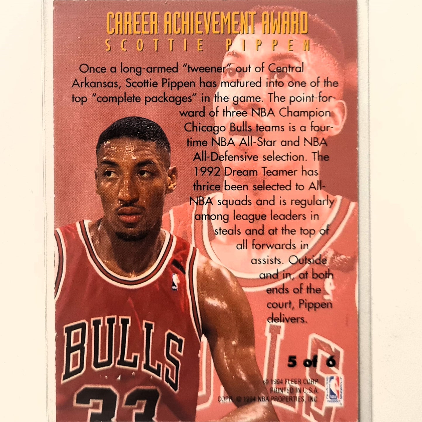 Scottie Pippen 1994 Fleer 94-94 career achievement award 5 of 6 NBA Basketball Chicago Bulls Excellent Sleeved