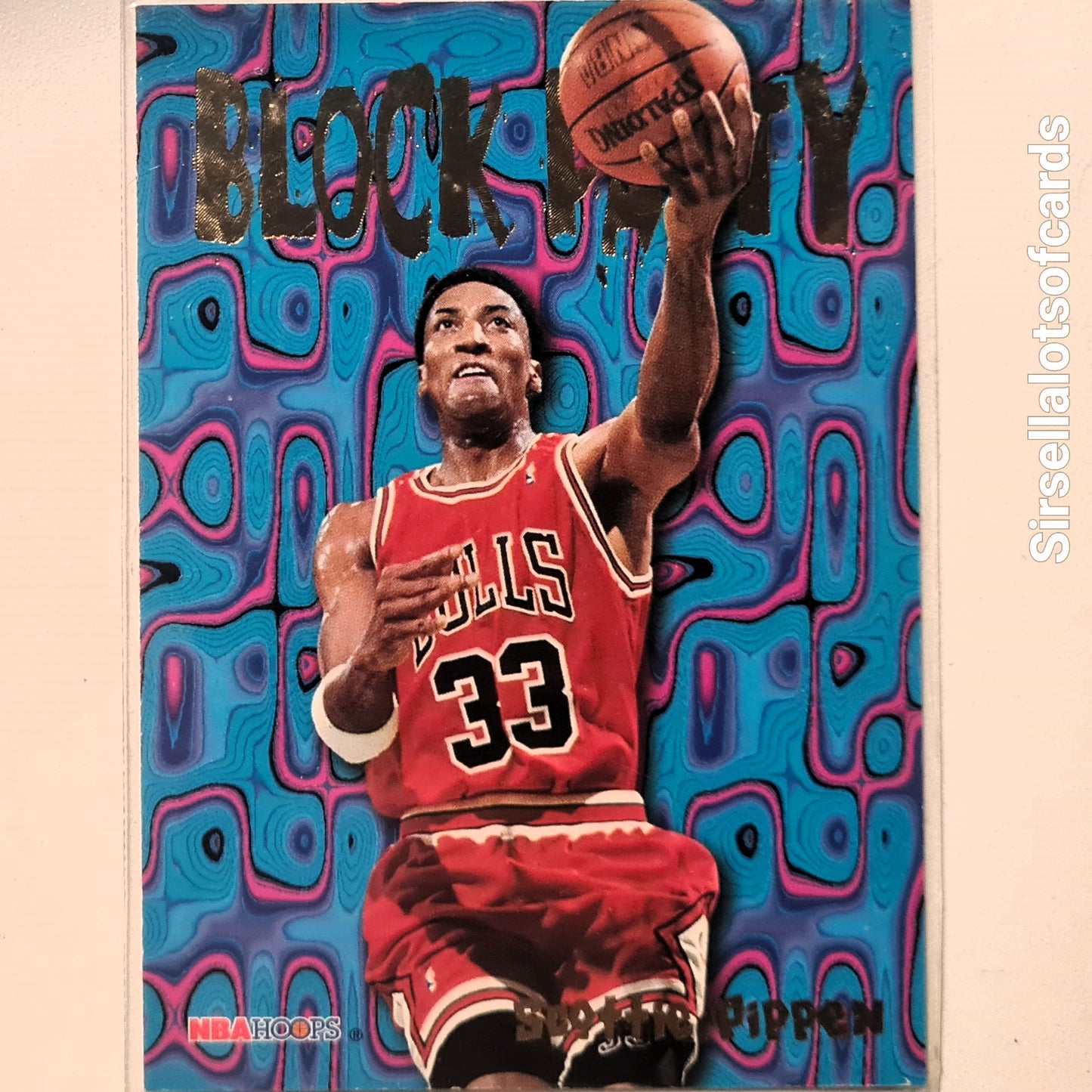 Scottie Pippen 1995 Skybox NBA Hoops Block Party 3 of 25 NBA Basketball Chicago Bulls Excellent Sleeved