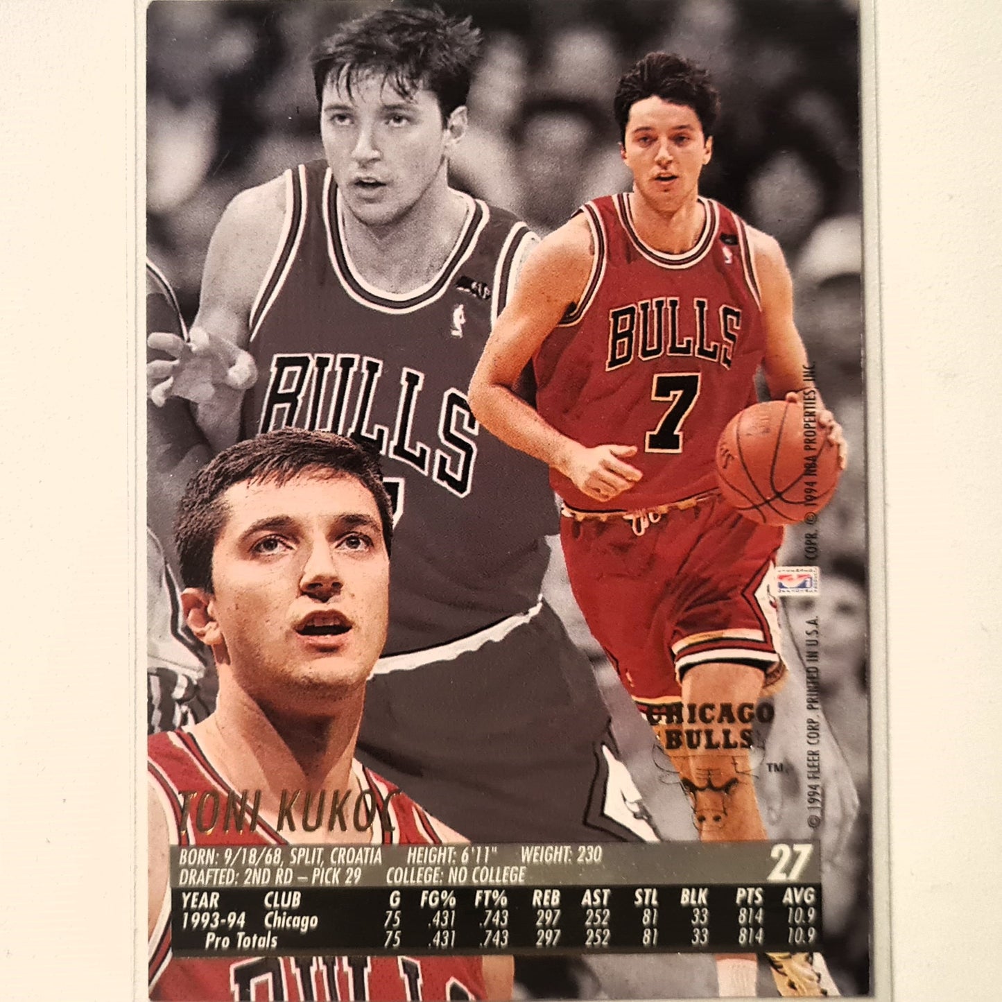 Toni Kukoc 1994 Fleer Ultra 94-95 #27 NBA Basketball Chicago Bulls good Sleeved