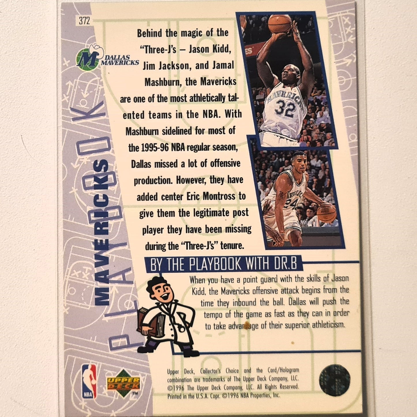Jason Kidd 1996 Upper-Deck playbook #372 NBA Basketball Dallas Mavericks Excellent Sleeved