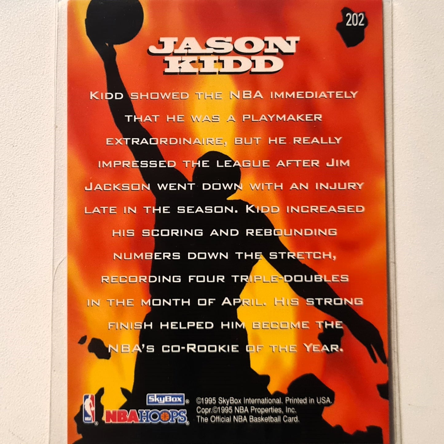 Jason Kidd 1995 Skybox NBA Hoops sizzlin sophs #202 NBA Basketball Dallas Mavericks Excellent Sleeved