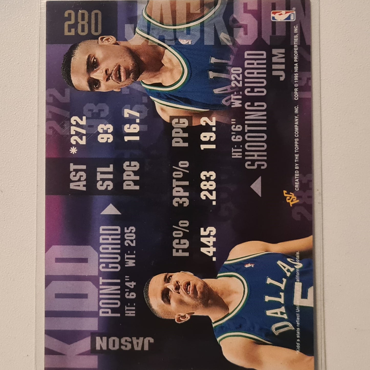 Jason Kidd Jim Jackson 1995 Topps stadium club Tandem #280 NBA Basketball Dallas Mavericks Excellent Sleeved