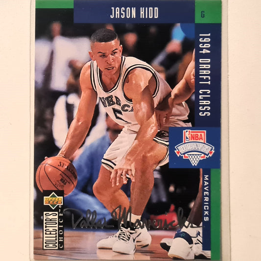 Jason Kidd 1994 upper-Deck draft class silver insignia font variant Rookie RC #408 Basketball Dallas Mavericks excellent Sleeved