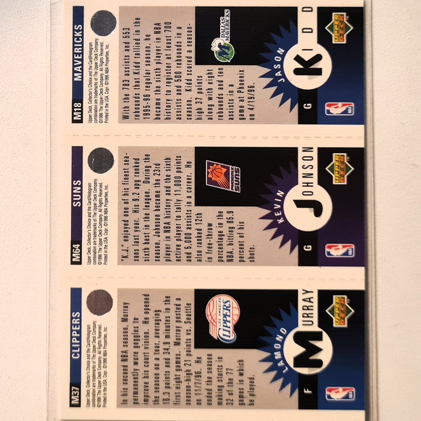 Jason Kidd kevin johnson lammond murray 1996 upper-Deck M37 M64 M18 Mini's Basketball Dallas Mavericks Excellent Sleeved