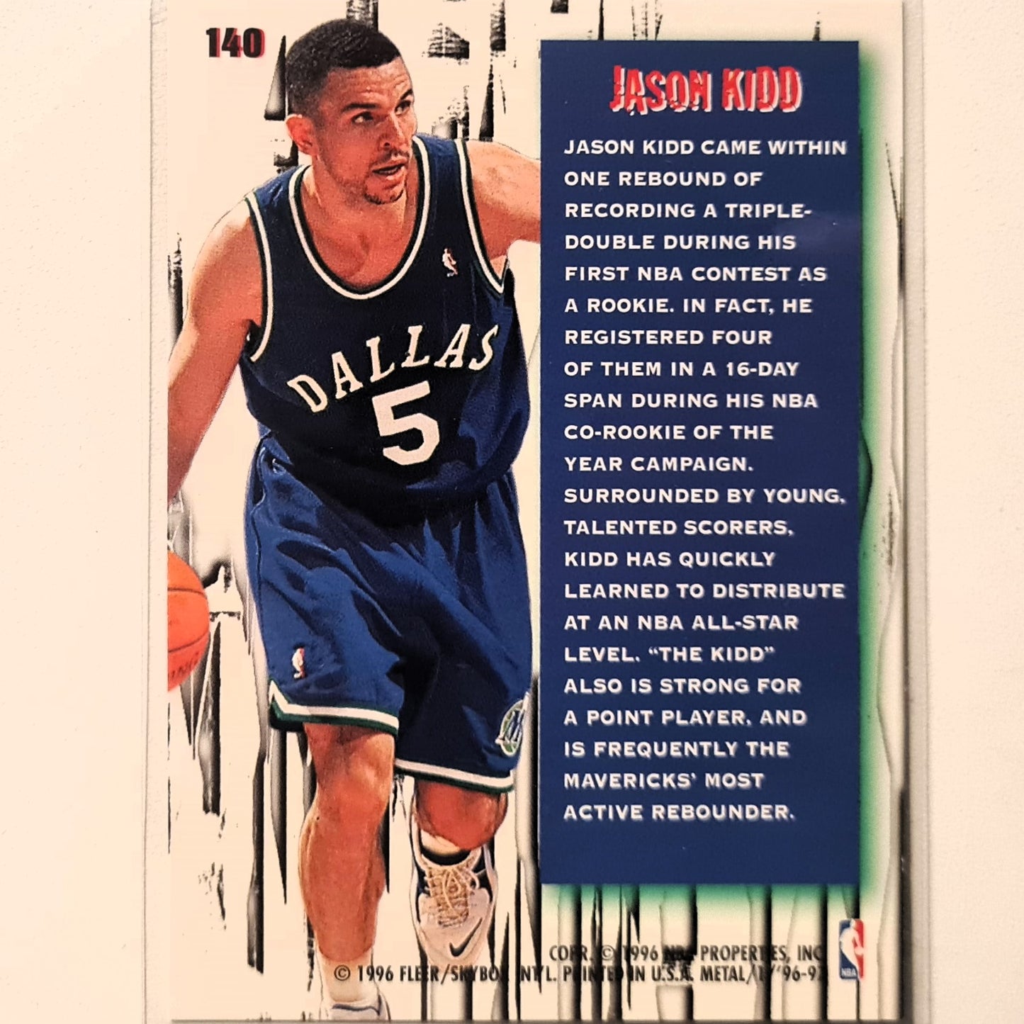 Jason Kidd 1996 Fleer Metal 96-97 Metal Shredders #140 NBA Basketball Dallas Mavericks Excellent Sleeved