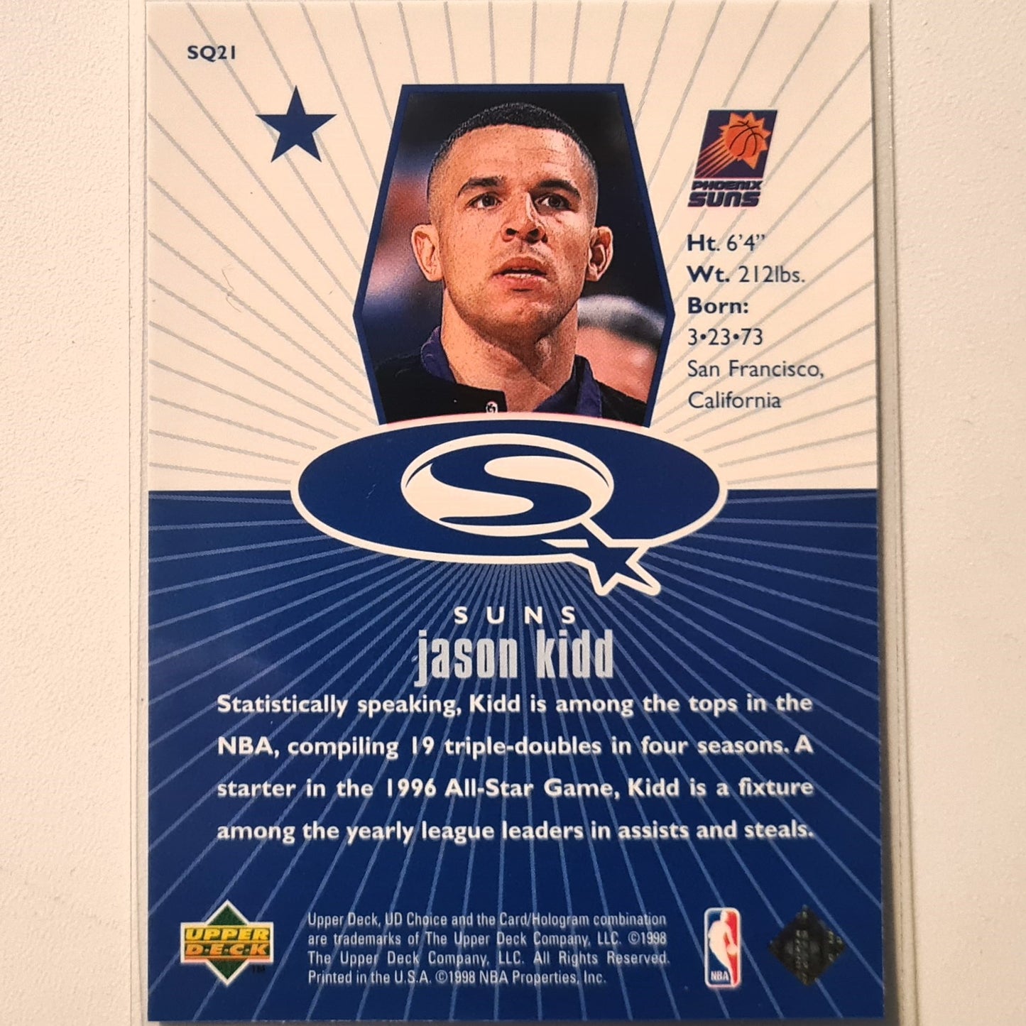 Jason Kidd 1998 Upper-Deck Star Quest SQ21  NBA Basketball phoenix suns Excellent Sleeved