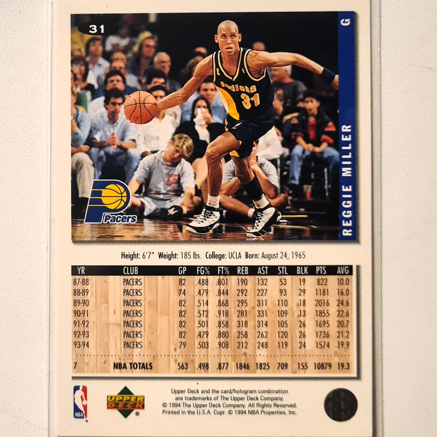Reggie Miller 1994 Upper-Deck Collectors Choice #31 NBA Basketball Indiana Pacers Excellent Sleeved