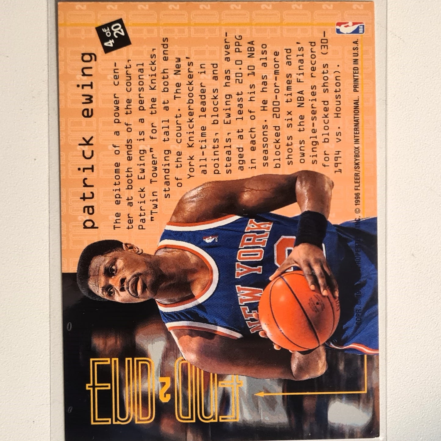 Patrick Ewing 1996 Fleer 95-96 End to End insert 4 of 20 NBA Basketball New York Knicks Excellent sleeved