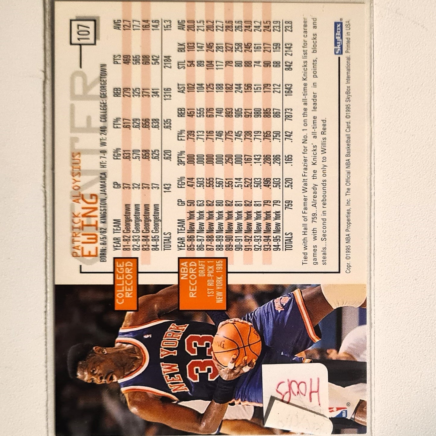 Patrick Ewing 1995 Skybox NBA Hoops #107 NBA Basketball New York Knicks Excellent sleeved