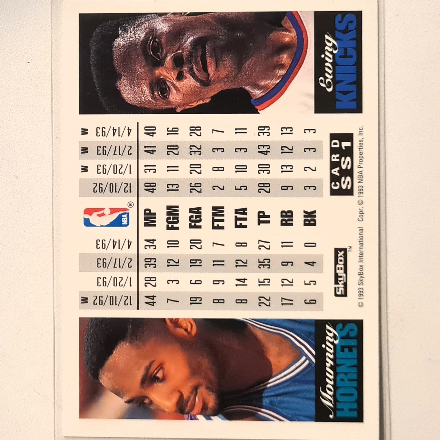 Patrick Ewing VS Alonzo Mourning 1993 Skybox showdown series SS1 NBA Basketball New York Knicks Excellent sleeved