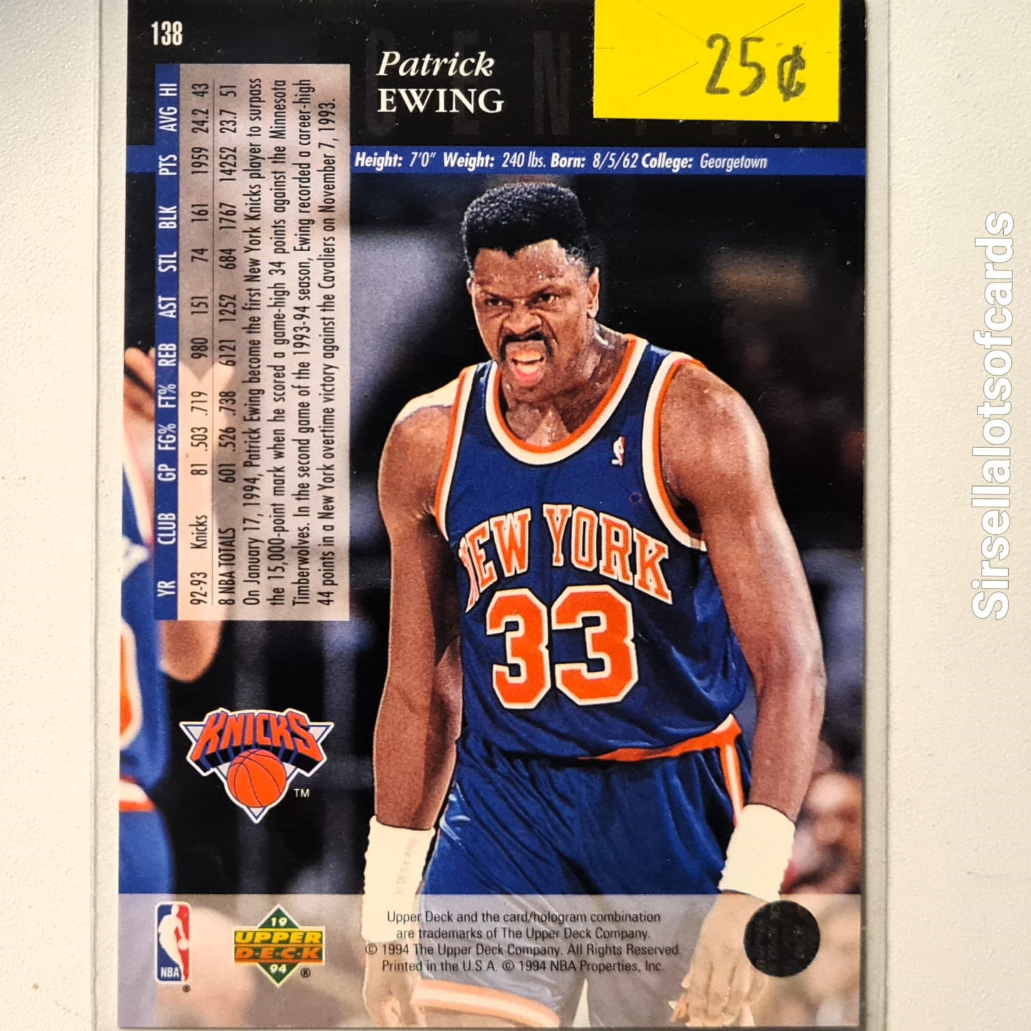 Patrick Ewing 1994 Upper-Deck #138 NBA Basketball New York Knicks Very good sleeved