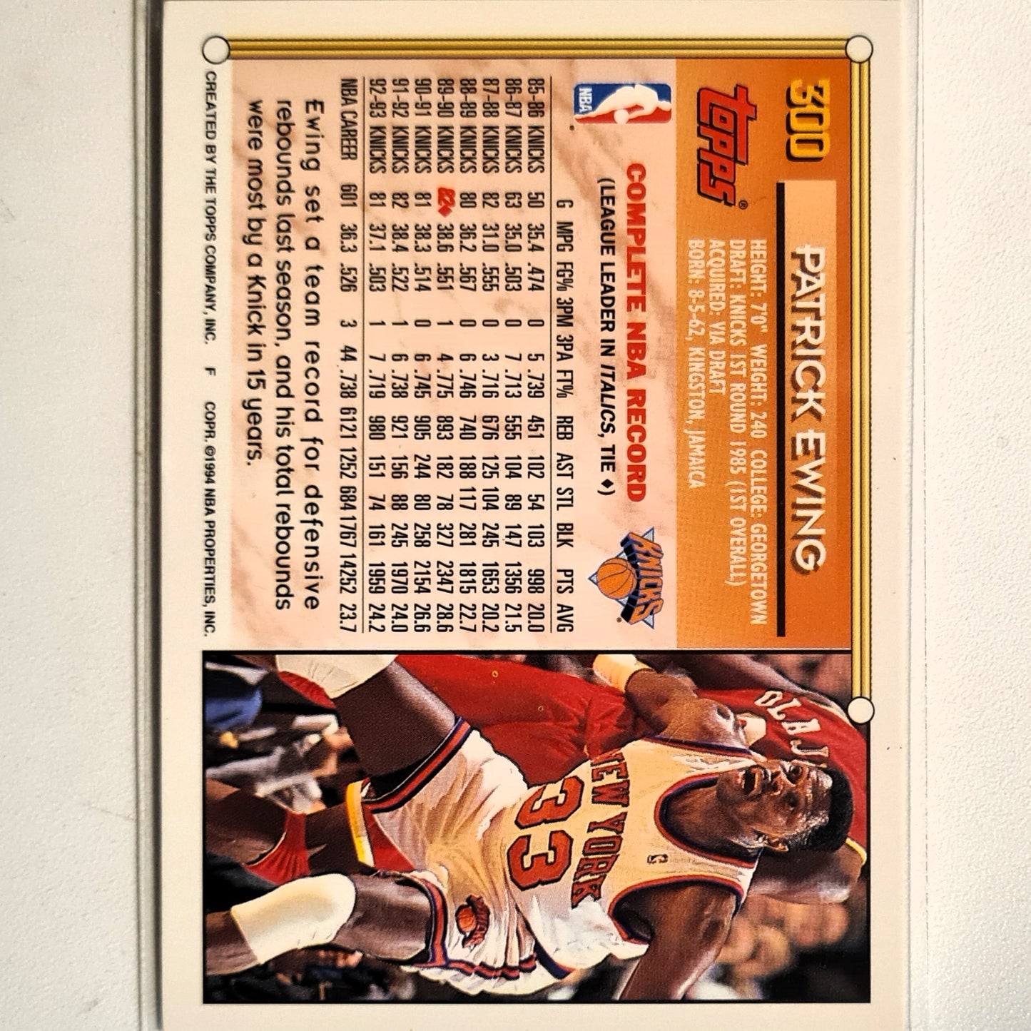 Patrick Ewing 1994 Topps Gold #300 NBA Basketball New York Knicks Excellent sleeved
