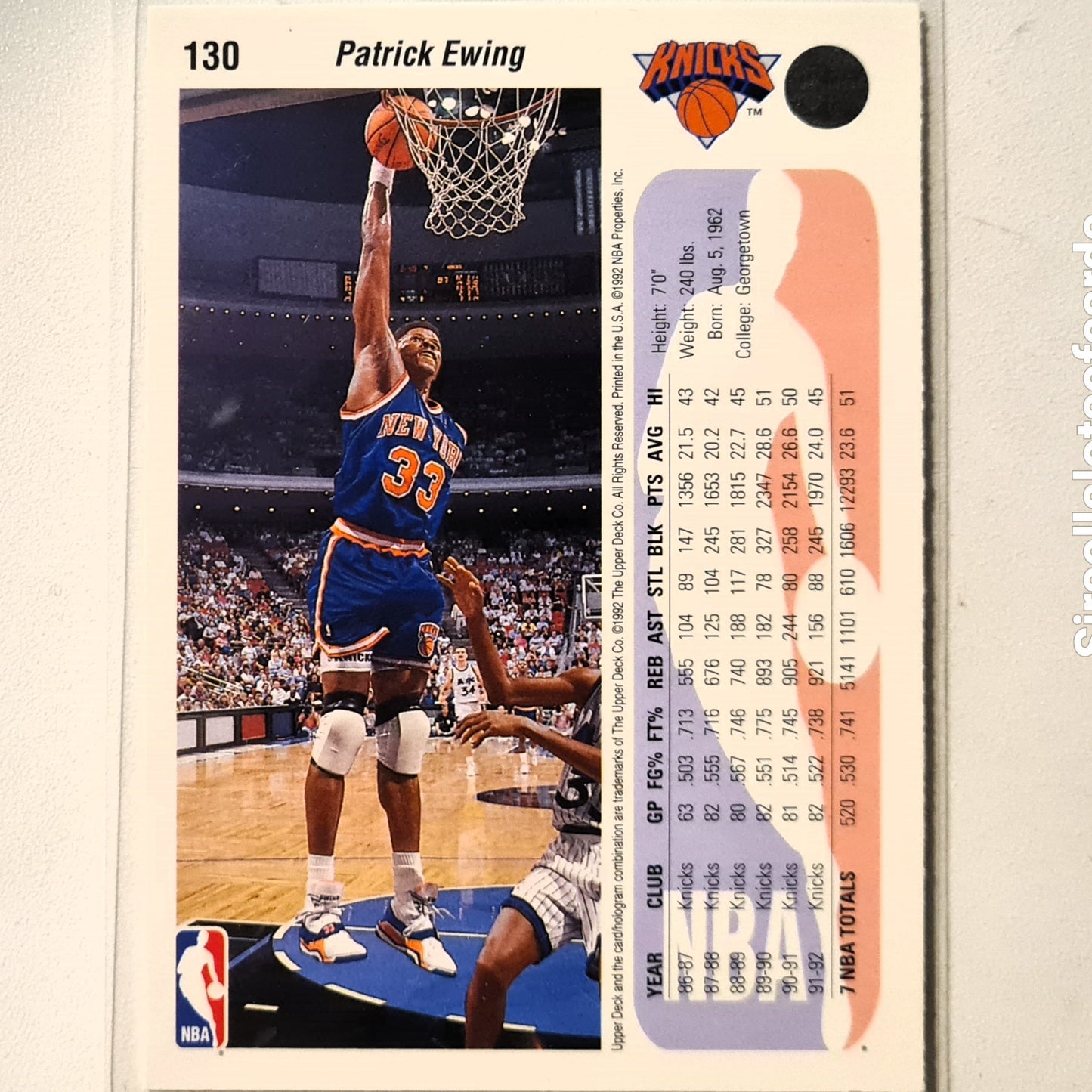 Patrick Ewing 1992 Upper-Deck #130 NBA Basketball New York Knicks Excellent sleeved