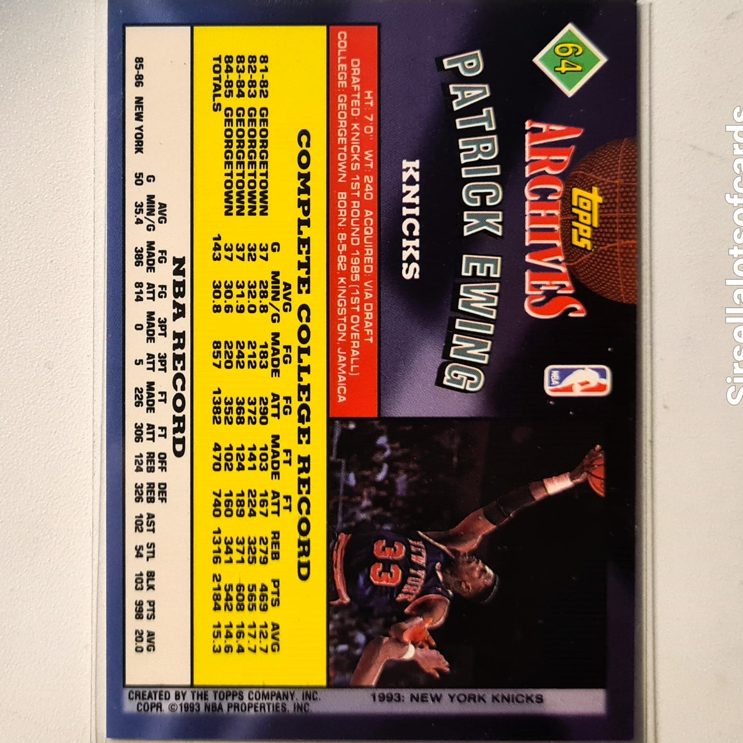 Patrick Ewing 1993 Topps Archives 1985 rookie card #64 NBA Basketball New York Knicks Excellent sleeved