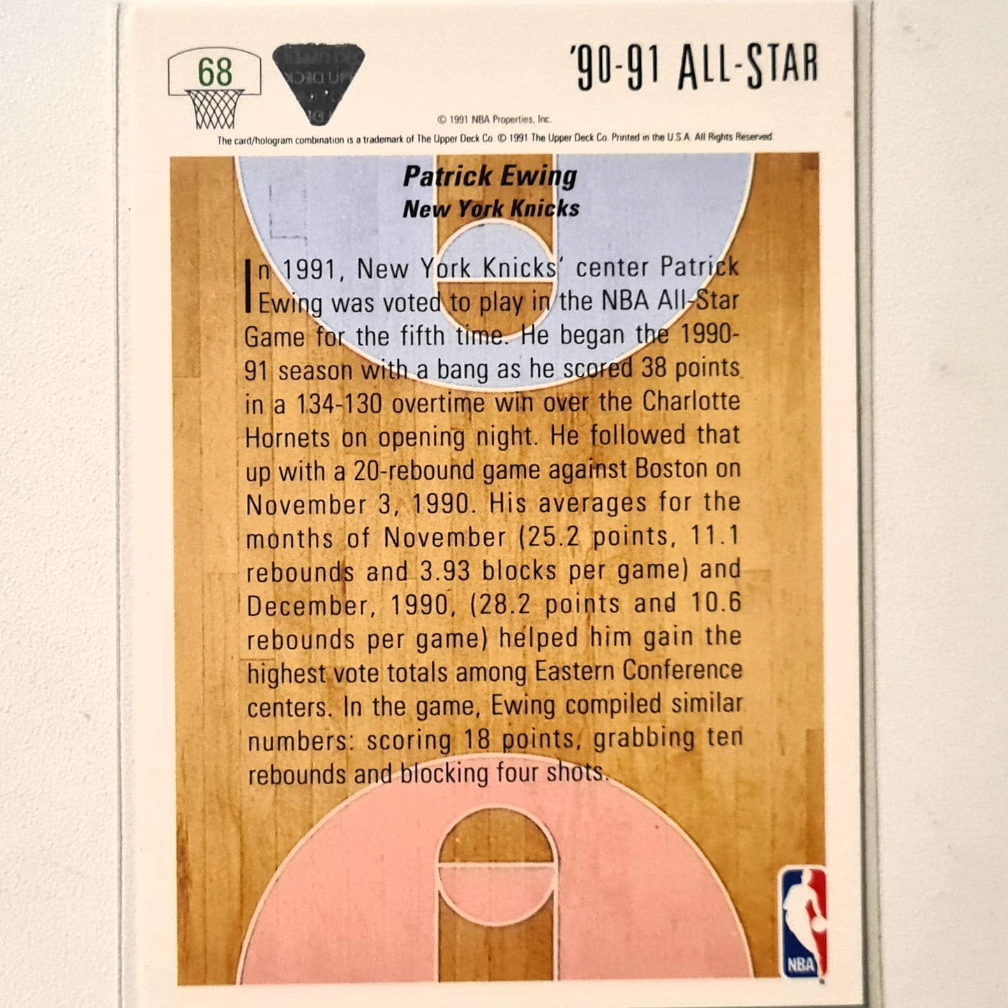 Patrick Ewing 1991 Upper-Deck all star weekend #68 NBA Basketball New York Knicks Excellent Sleeved
