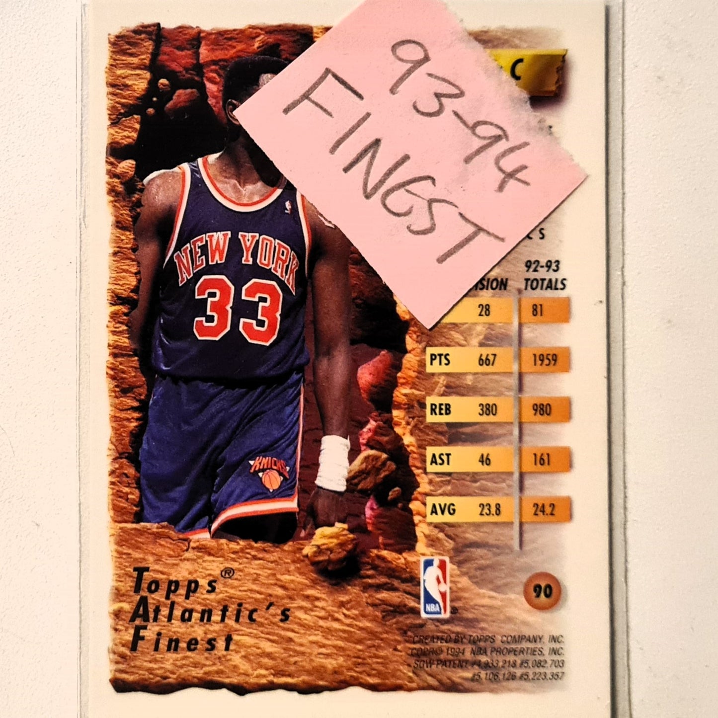Patrick Ewing 1994 Topps Finest Atlantic's Finest foil insert #90 NBA Basketball New York Knicks Excellent Sleeved