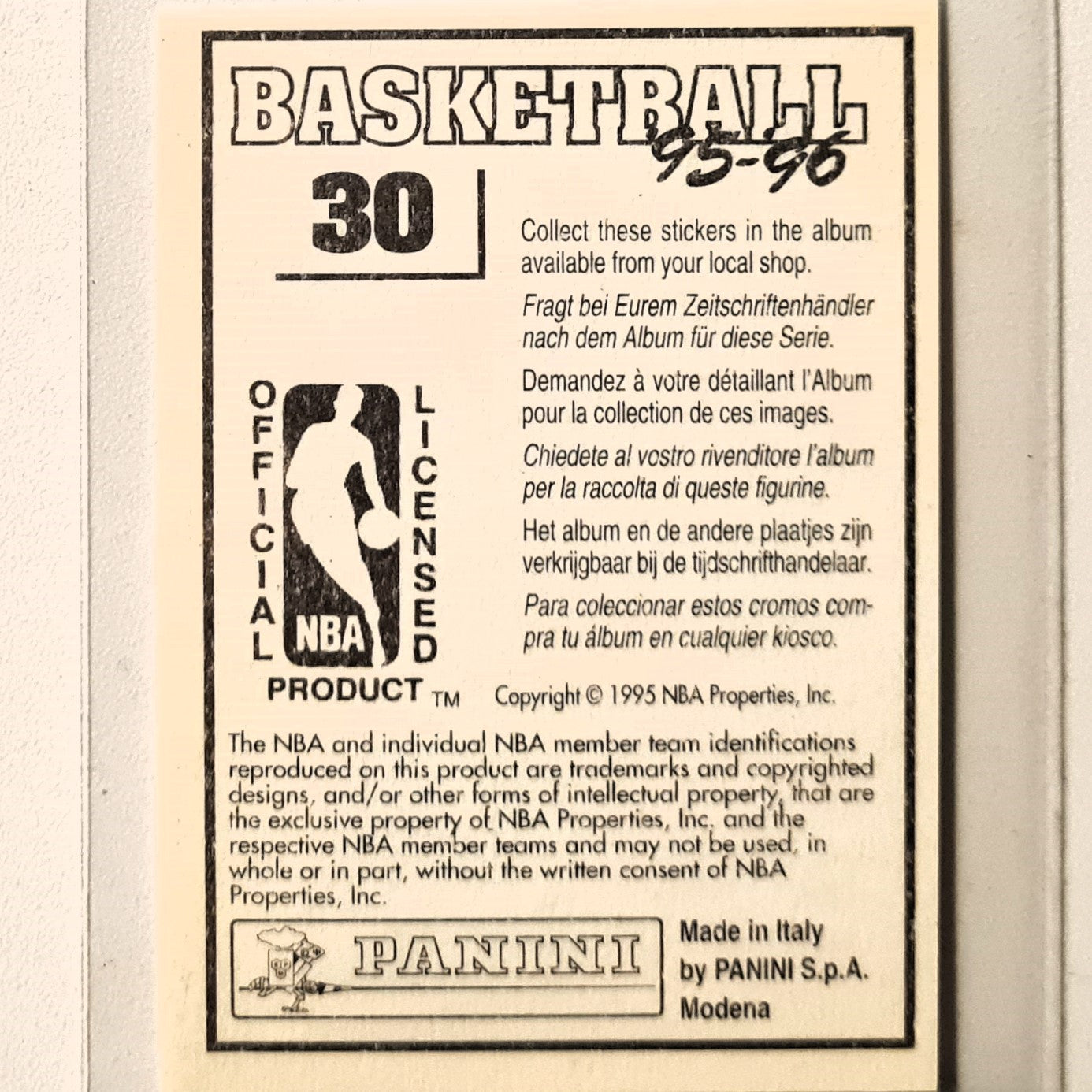 Patrick Ewing 1995 Panini 95-96 sticker #30  NBA Basketball New York Knicks Excellent Sleeved