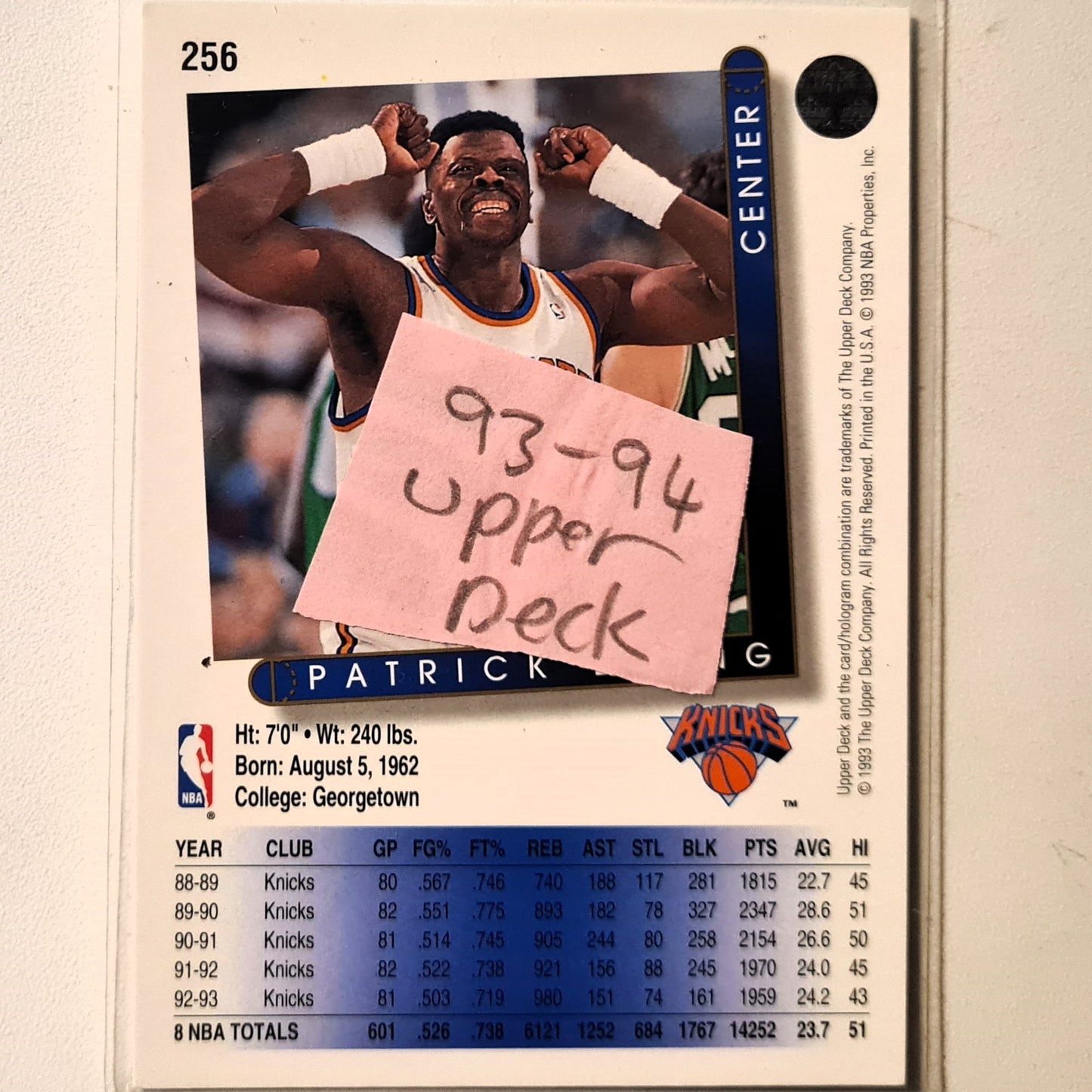 Patrick Ewing 1996 Upper-Deck #256 NBA Basketball New York Knicks Excellent Sleeved