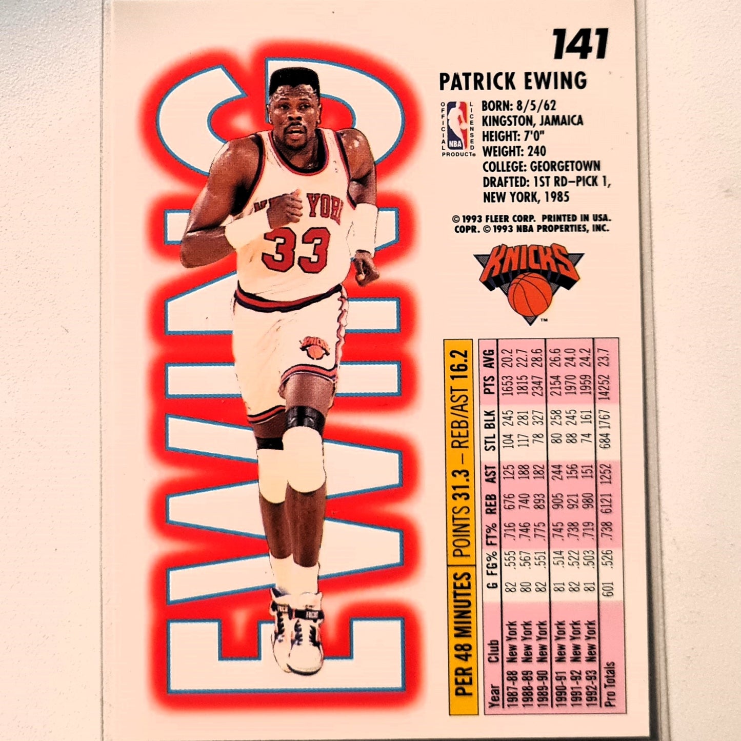 Patrick Ewing 1993 Fleer 93-94 #141 NBA Basketball New York Knicks Excellent Sleeved