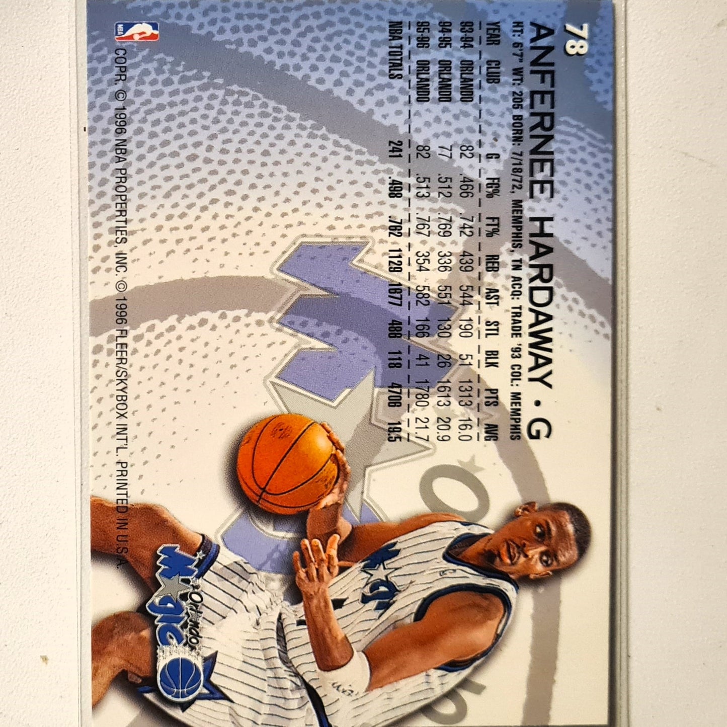 Anfernee Hardaway 1996 Fleer 96-97 #78 NBA Basketball Orlando Magic Excellent Sleeved