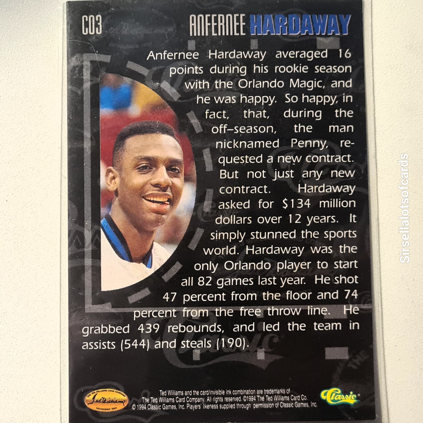 Anfernee Hardaway 1994 classic ( cool card ) C03 NBA Basketball Orlando Magic Fair Sleeved